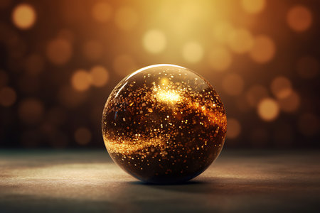 Crystal ball with golden bokeh background ai generatedの素材