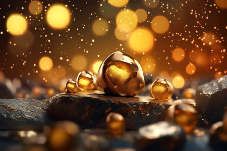 Chocolate candies on a stone with golden bokeh background ai generatedの素材