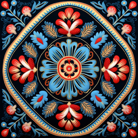 Traditional ornamental floral paisley bandanna, Blue and red colors ai generatedの素材