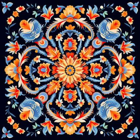 Embroidery floral pattern in russian folk style ai generatedの素材