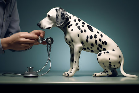 Dalmatian dog with a stethoscope in the hand ai generatedの素材