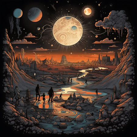 Fantasy Landscape with Moon and Moon ai generatedの素材