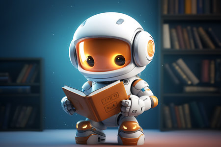 3D render of a cute astronaut reading a book at night ai generatedの素材