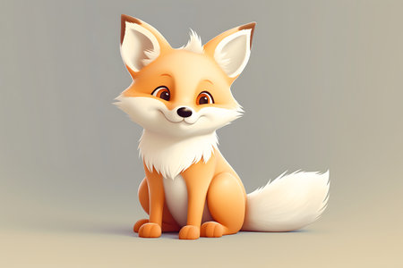 Cute cartoon fox sitting on gray background, 3d render illustration ai generatedの素材