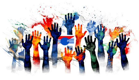 Flag of the Republic of South Korea in the hands of people ai generatedの素材