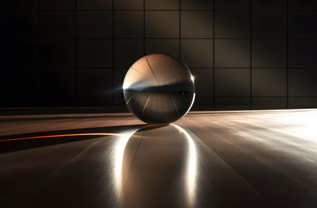 3d rendering of a metal ball on the floor in an empty room, ai generatedの素材