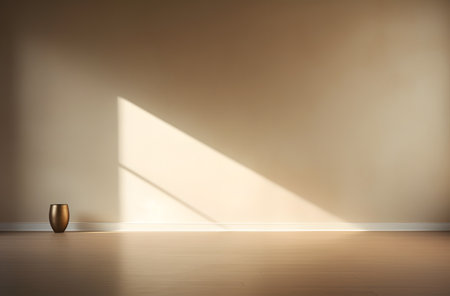 Empty room with a golden vase on the floor, ai generatedの素材