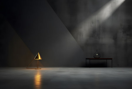 Interior of a room with a lamp and a table, ai generatedの素材