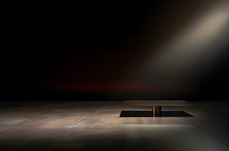 Empty stage with spotlights, Dark background, ai generatedの素材