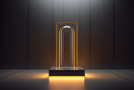 Glass podium on dark background, 3D renderingの素材