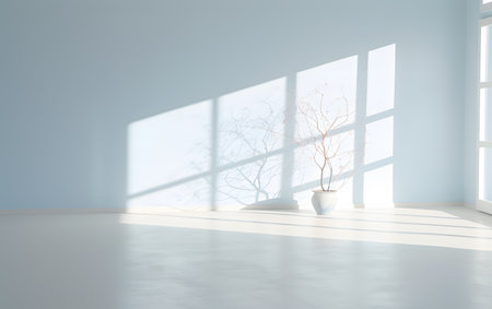 Empty room with white wall and window, 3d renderingの素材