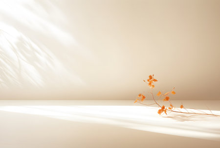 abstract scene with leaves and shadows on the wall, 3d renderの素材