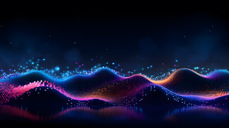 Futuristic technology wave background with glowing particlesの素材
