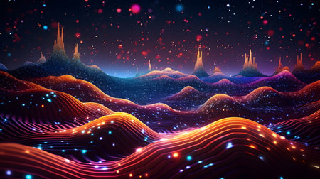 Abstract background with mountains and neon lightsの素材
