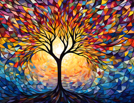 Abstract colorful tree in the form of a mosaicの素材