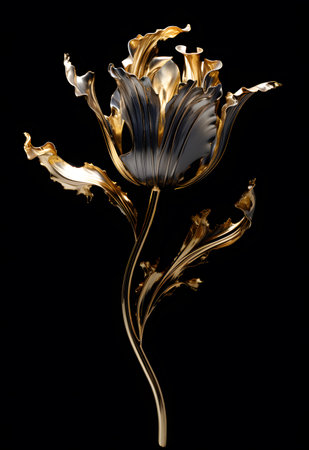 Gold flower on a black backgroundの素材