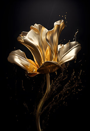 Abstract gold flower on black backgroundの素材