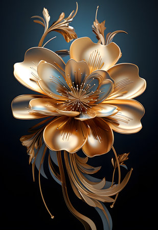 Gold flower on black backgroundの素材