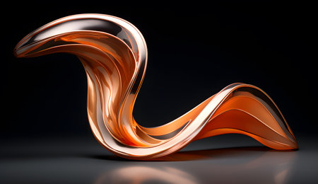 Abstract orange wavy liquid on black background, 3d render illustrationの素材
