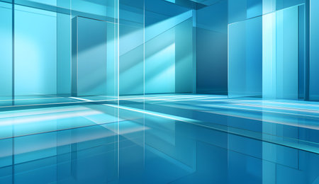 Abstract blue interior with glass wall and floorの素材
