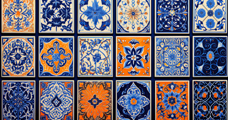 Set of azulejos tiles, Collection of Portuguese tilesの素材