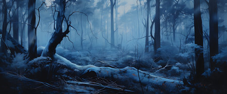 Mystical dark forest with fog, Halloween conceptの素材