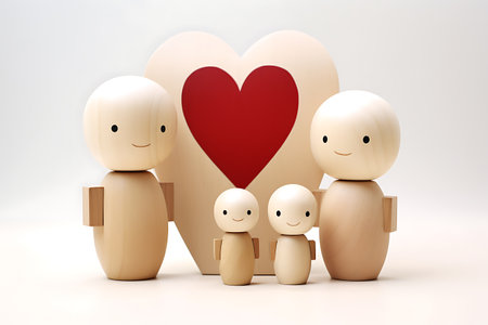 Family with red heart on a white backgroundの素材