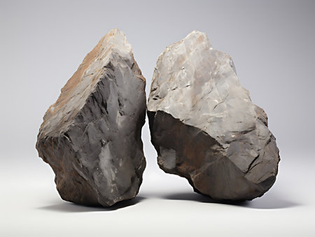 realistic 3d render of rock with shadow on white background.の素材
