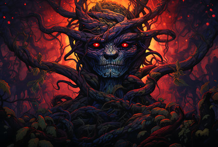 Zombie in the forest. Illustration of a monster in the forest.の素材