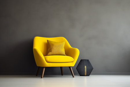 Yellow armchair in modern living room. 3d render illustration.の素材