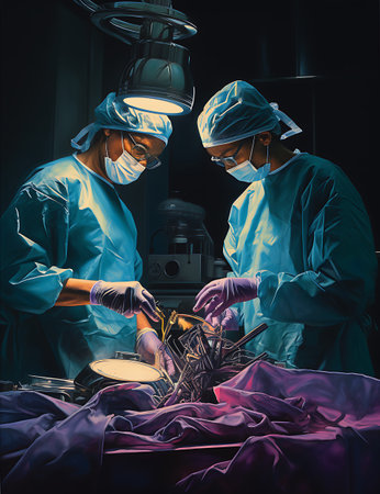 Team surgeon at work in operating room. Group of surgeons in operating room.の素材