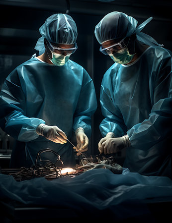 Team surgeon at work in operating room. Group of surgeons at work in operating room.の素材