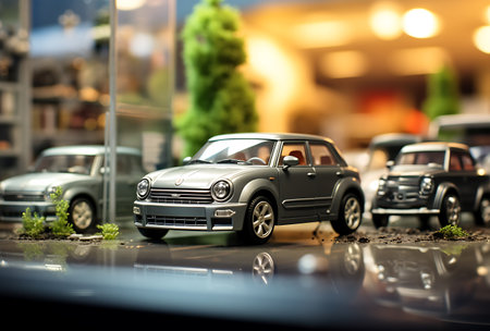 Miniature model car on the table in the shop. Selective focus.の素材