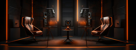 3d rendering of the interior of a recording studio with professional equipmentの素材