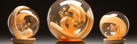 3d render of crystal ball with flower on black background. Crystal ball with floral pattern.の素材