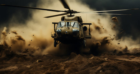 Military helicopter in the desert. 3d illustration. 3d renderingの素材