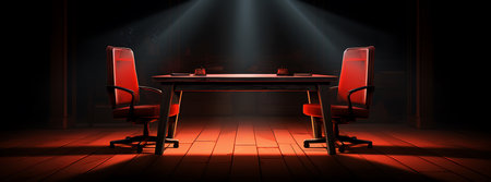 Empty conference room with table, chairs and spotlights. Vector illustrationの素材