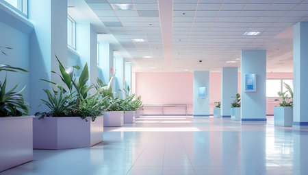 Interior of a modern office building. 3d rendering mock upの素材