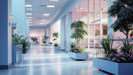 Interior of a modern office hall. 3d rendering, 3d illustration.の素材