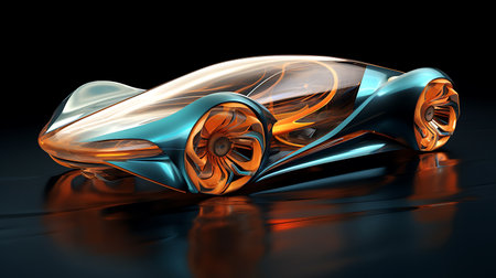 Futuristic car on a black background. 3d rendering.の素材