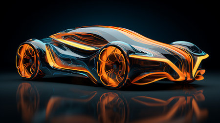 Abstract futuristic car on a black background. 3D illustration. 3D rendering.の素材