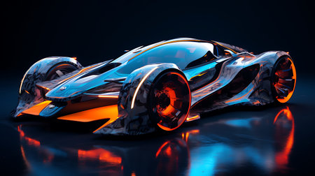 3D rendering of a brand-less generic concept car in studio environmentの素材