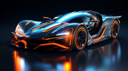 3D rendering of a brand-less generic concept car in black backgroundの素材