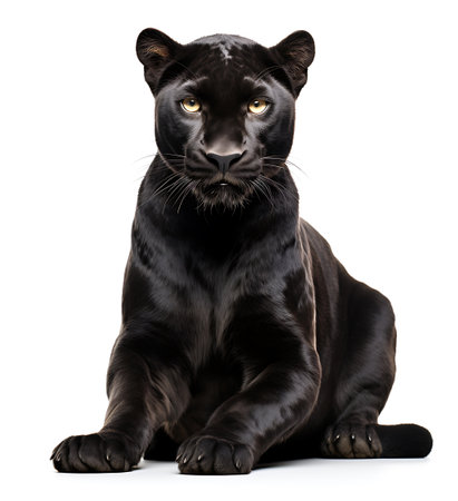 Black panther in front of a white backgroung.の素材