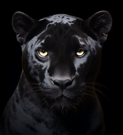 Black panther isolated on black background, close-up portrait.の素材