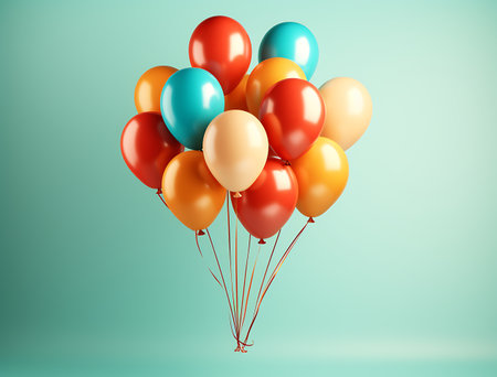 Colorful balloons on turquoise background. 3D Renderingの素材