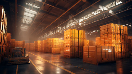 Warehouse interior with containers. 3D rendering and toned imageの素材