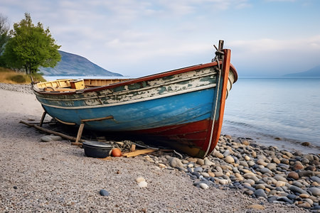Old wooden fishing boat on the shore of Lake Ohrid,の素材