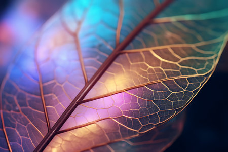 Macro closeup of beautiful green leaf with bokeh backgroundの素材