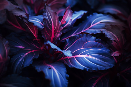 Close up of purple coleus leaves, natural floral background.の素材